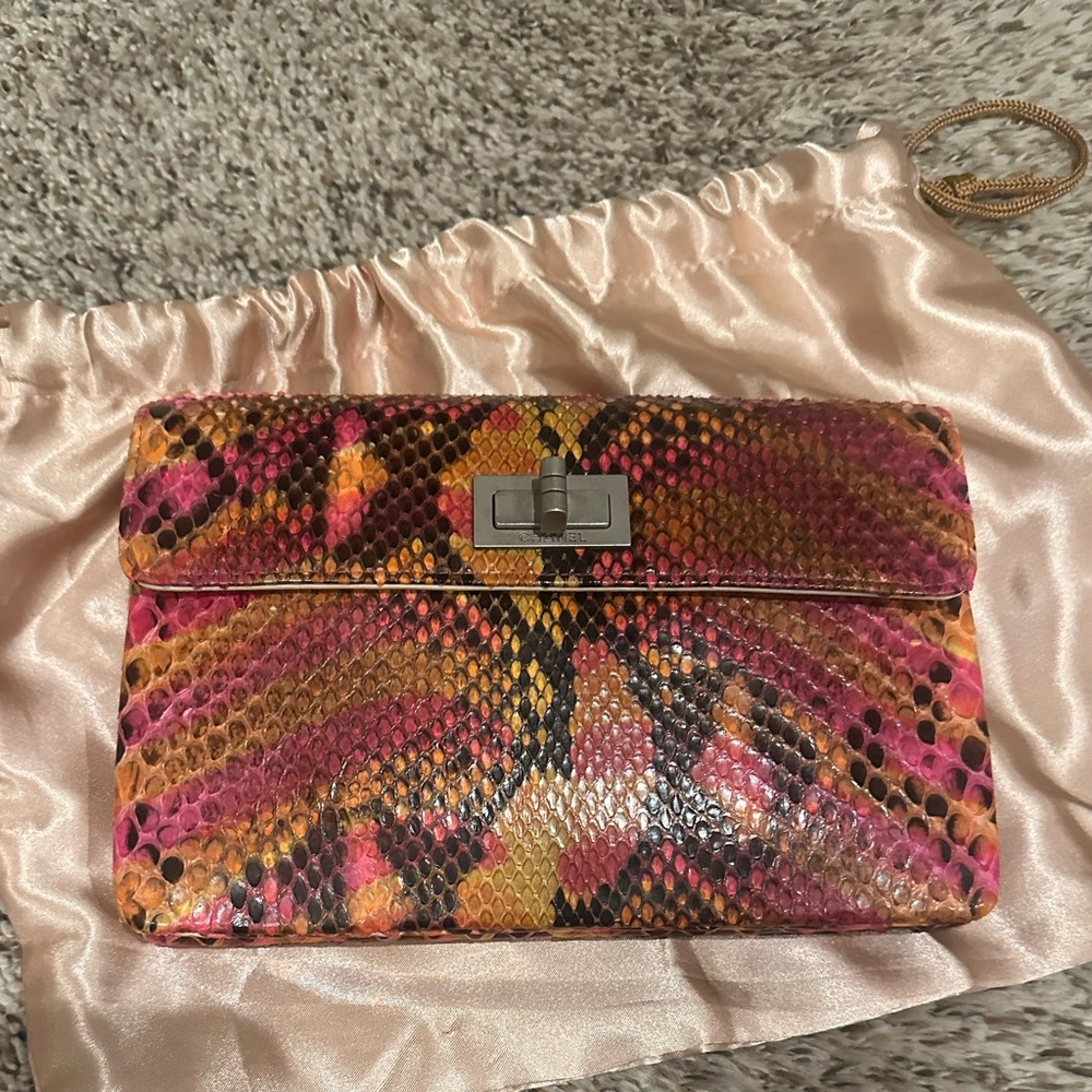 Chanel Python Pink Multicolor Clutch Reissue - image 1